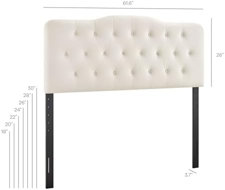 Modway Annabel Performance Velvet Adjustable Queen Headboard in Alabaster - Stain-Resistant Padded Headboard Only with Diamond Button Tufting and 7 Height-Adjustable Positions