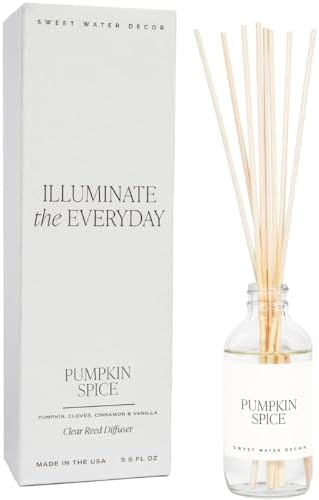 Sweet Water Decor Pumpkin Spice Reed Diffuser Set - Pumpkin, Cloves, Cinnamon, and Vanilla Fall Scented Diffusers - Scent Diffusers for Home, Long Lasting Fragrance, Made in the USA