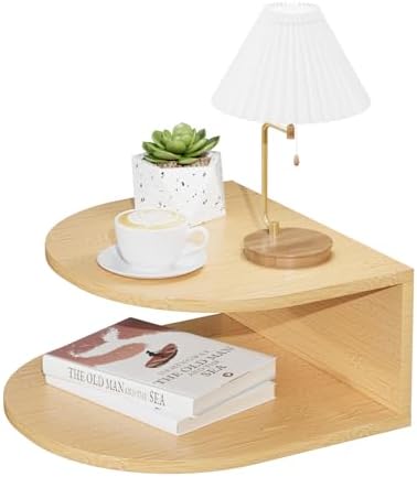 Bamboo Floating Nightstand with Storage Drawer and Modern Open Shelf Cubby，Bedroom, Living Room, Kitchen, Tool Room for use. (2 Pcs Natural, Trumpet)