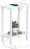 TUTOTAK Narrow Side Table, 2-Tier Small End Table with Charging Station