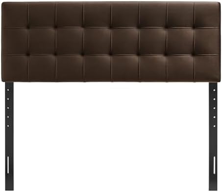 Modway Lily Performance Velvet Queen Size Headboard with Biscuit Tufting in Chocolate Brown - Stain-Resistant Upholstery with Padded Design and 5 Height-Adjustable Mounts