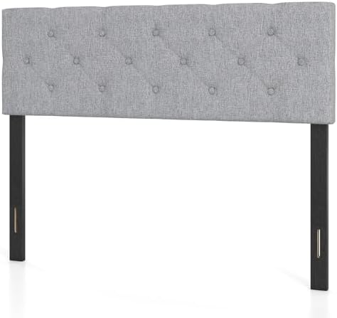 GIANTEX Linen Upholstered Headboard, Queen/Full Size Button Tufted Linen Fabric Head Board with Wood Support Legs, Attach Frame, Width Adjustable Modern Bed Headboard Only (Gray)