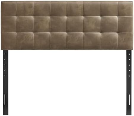 Modway Lily Vegan Leather Full Size Headboard with Biscuit Tufting in Mushroom - Vegan Leather Upholstery with Padded Design and 5 Height-Adjustable Mounts