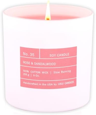 Lulu Candles | Rose & Sandalwood | Smells Floral & Woody | Luxury Scented Soy Jar Candle | Hand Poured in The USA | Highly Scented & Long Lasting (9 Oz. Limited Edition)