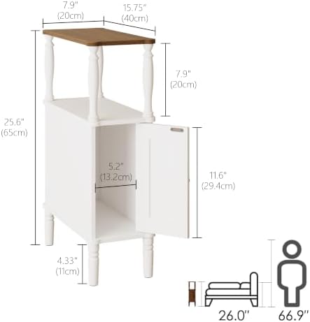 Veegle Narrow Nightstand,Skinny Slim End Side Table(White)
