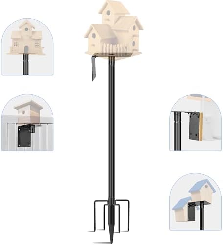 Ottsuls Bird Feeder Pole, 92 Inch Heavy Duty Bird House Pole Kit for Outdoors, with Wooden Board, 5-Prong Base Feeding Station for Wild Birds Watching, Adjustable Feeder Stand (House Not Included)