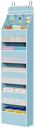 Univivi Fabric Over Door Hanging Organizer for Baby Nursery, Blue, 6-Shelf