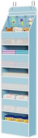 Univivi Fabric Over Door Hanging Organizer for Baby Nursery, Blue, 6-Shelf