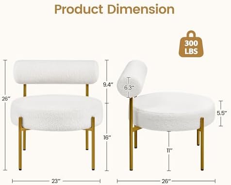 Topeakmart Modern Vanity Chair, Armless Accent Chair, White