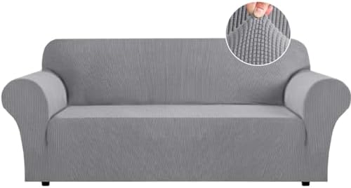 Flamingo P High Stretch Sofa Slipcover Non Slip Couch Cover for 3 Cushion Couch Washable Pet Furniture Protector Covers with Elastic Bottom, Thick Jacquard Fabric (Large, Dove)