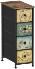 Tohomeor Narrow Storage Dresser Slim Dresser with Retro Flowers Fabric Drawers Vertical Skinny Cabinet for Small Spaces,Bathroom,Bedroom Closet Nightstand,Entryway Organizer (Retro Flower, 4 Drawers)