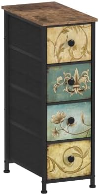 Tohomeor Narrow Storage Dresser Slim Dresser with Retro Flowers Fabric Drawers Vertical Skinny Cabinet for Small Spaces,Bathroom,Bedroom Closet Nightstand,Entryway Organizer (Retro Flower, 4 Drawers)