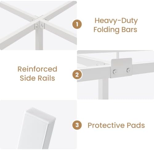 SHA CERLIN 7 Inch Metal Bed Frame, 9-Leg Box Spring Base, White, Queen