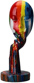 Simple Creative Colorful Female Face Art Statue Thinker Sculpture Abstract Character Crafts Ornament Home Office Bedroom Living Room Study Decoration (Small 11.8x4.3x4.3in)