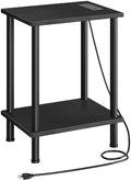 HOOBRO Side Table with Charging Station, End Table with USB Port and Outlets, Nightstand with 2-Layer Storage Shelves for Small Spaces, Living Room, Bedroom, Black BK09UBZ01