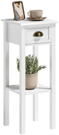 HOMCOM Narrow End Table with Drawer and Bottom Shelf Set of 1 White