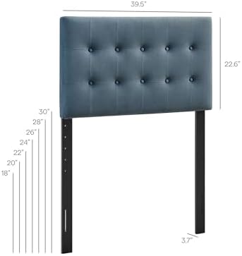 Modway Emily Twin Size Performance Velvet Headboard in Cadet Blue - Stain-Resistant Velvet Upholstery with Button Tufting and 7 Adjustable Height Positions