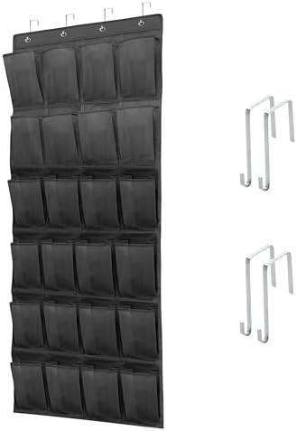 Over The Door Shoe Organizer with 24 Large Breathable Mesh Pockets Sturdy Closet Door Shoe Storage Holder Hanging SimpleHouseware Men Women Kids Shoe Holder for Rack (Black)