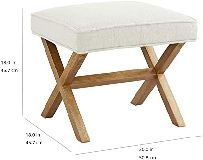 Amazon Basics Small Ottoman Foot Rest, Mid-Century Modern X Square Polyester Foot Stool, Linen, Ivory White, 18" D x 19.8" W x 18.3" H