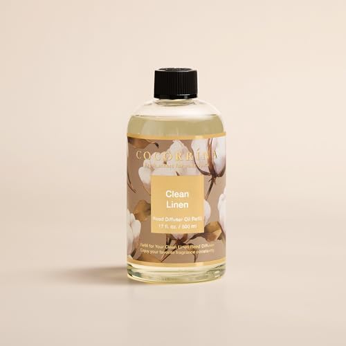 Cocorrína Reed Diffuser Refill Clean Linen 17oz (500ml) with 8 Rattan Sticks - Premium Long-Lasting Scented Oil, Home Fragrance for Bedroom, Bathroom Home Decor