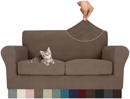 MAXIJIN 3 Piece Couch Covers for 2 Cushion Couch loveseat Cover, Stretch Love Seat Sofa Slipcovers for Dogs Pet, Thick Furniture Protector with 2 Seat Cushion (55"-69", Brown)