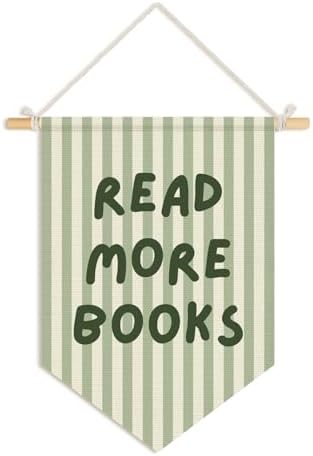 Classroom Reading Nook Decor, Read More Books Pennant Flag for Reading Corner Classroom Library 15x11 Inch - Green