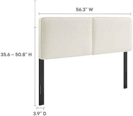 Modway Lindee Full Size Upholstered Headboard with Cream Boucle Fabric - Modern Fabric Full Headboard with Height-Adjustable Mounting Positions - Padded Pillow Style