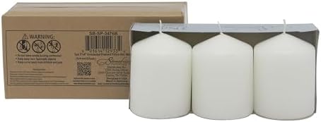 Stonebriar Tall 35 Hour Long Burning Unscented White Wax Pillar Candles 3 Count, 3 x 4 inches (Pack of 4)