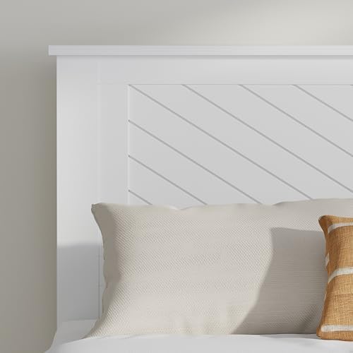 ComfIQ Serene Wood Panel Headboard with Chevron Scoring, Full, White