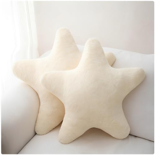 Star Shaped Throw Pillows Set of 2,Cute Plush Decorative Pillows with Fluffy Faux Rabbit Fur, Soft Star Cushion for Sofa Couch Bed Living Room Bedroom Home Decor (White, 15.7")