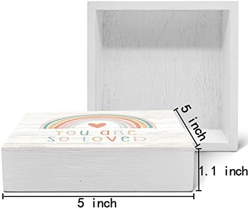 SRADMO You are So Loved Rainbow Heart Wood Box Sign Desk Decor