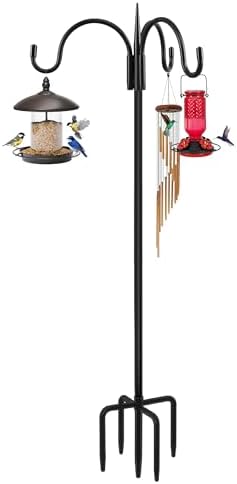 FEED GARDEN Heavy Duty Shepherds Hook 92" Triple Hooks - Metal 5-Prong Base, Adjustable (44/60/76/92") - 15lb Capacity Bird Feeder Pole for Hanging Plants, Solar Lanterns, Wind Chimes, 1 Pack