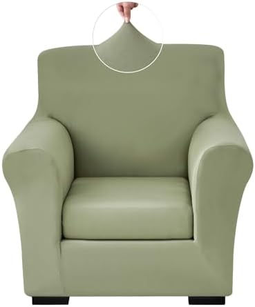 Stretch Sofa Cover Couch Covers, 2-Piece Armchair Cover with Separate Cushion Cover, Washable Soft Spandex Furniture Protector for Living Room(Armchair, Light Green)