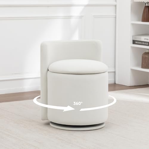 MINCETA Vanity Chair with Storage, 360° Swivel Accent Chair, White