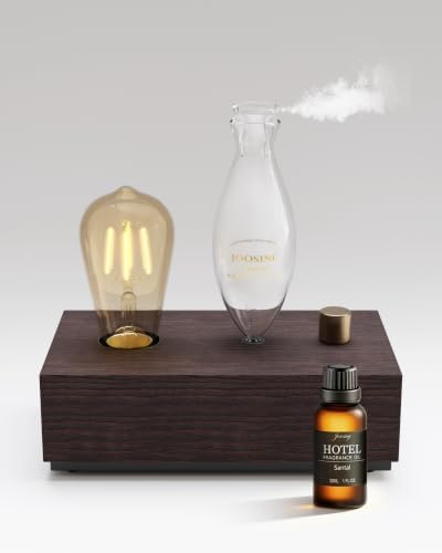 Waterless Oil Diffuser with Wood Base, Tempered Glass Bulb, 3 Color Light
