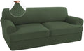 Turquoize 3 Piece T Cushion Sofa Slipcovers Stretch Couch Cover Furniture Covers with 2 Individual T Cushion Covers for Living Room, Machine Washable (2 Cushion Sofa, Bronze Green)