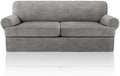3 Pieces Sofa Covers fot T Cushion Loveseat Slipcover, Sofa Stretch Slip Covers for 2 Cushion Couch with 2 Individual T Shape Seat Covers (Light Gray, 2 Cushion)