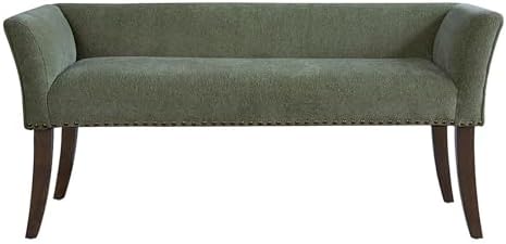 Madison Park Accent Bench, Plush Upholstered, Nailhead Trim, & Padded Seat Entryway Bench Small, End of Bed Bench with Back, 49.5" W x 19.25" D x 23" H, Green