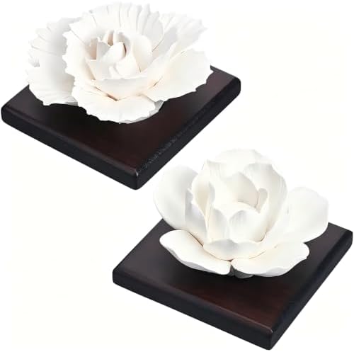 INFUNLY 2 Pcs Lotus Essential Oil Diffuser Stone Plaster Scent Diffuser with Square Base 3.4x3.4 Lotus Peony Diffuser Stone Kit Insertable Reed Peony Aromatherapy Stone for Desk Office Home Gift