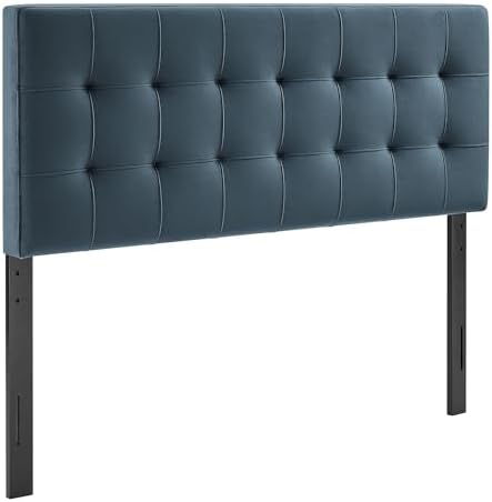 Modway Lily Performance Velvet King Size Headboard with Biscuit Tufting in Cadet Blue - Stain-Resistant Upholstery with Padded Design and 5 Height-Adjustable Mounts