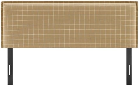 Modway Camille King Size Checkered Linen Blend Plaid Headboard with Removable Slipcover – in Hemp Windowpane Check - Padded Pillow Style Headboard with Adjustable Mounting for King Beds