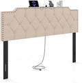 GIANTEX Headboard with Charging Station, Queen/Full Size Rivet Tufted Upholstered Head Board w/2 AC Outlets, USB & Type-C Ports, Rubber Wood Legs, Width Adjustable Modern Bed Headboard Only (Beige)