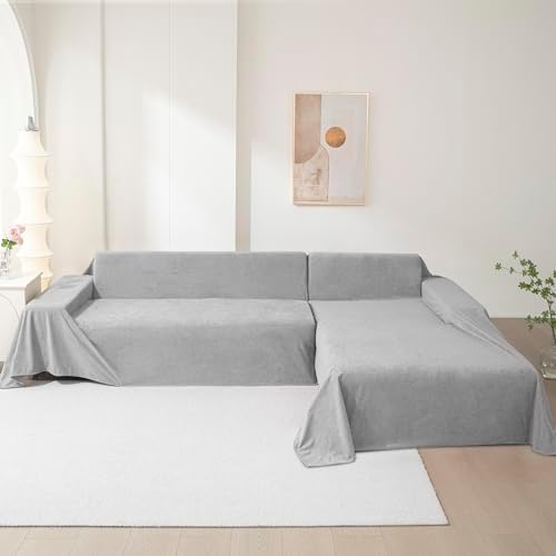 MEETSKY Couch Cover for 2 Cushion Sofa, Washable Cat Scratch Proof Sofa Covers Love Seat L Shape Soft Sectional Sofa Slipcover Furniture Protector for Dogs Pets Kids, 71" x 102", Light Grey