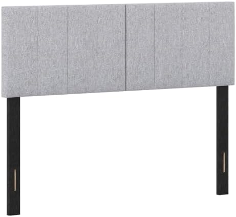 KOMFOTT Linen Upholstered Headboard for Full & Queen Size Bed, Vertical Channel Tufted Rectangular Headboard with Solid Wood Legs & Adjustable Width, Padded Bed Backboard, Easy Assembly (Gray)