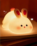 Big Face Rabbit Night Light for Kids, Squishy Silicone Bunny Lamp with Touch Control, 3 Brightness Levels, 30-Min Auto-Off Timer, Rechargeable Bedside Nursery Lamp