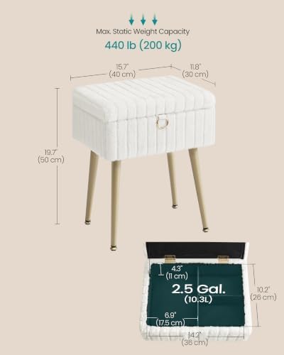 SONGMICS Vanity Stool Chair with Storage, Metal Legs, Max. Load 440 lb