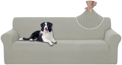 U-NICE HOME 4 Seater Stretch Couch Cover for 3 Cushion Sofa, Taupe