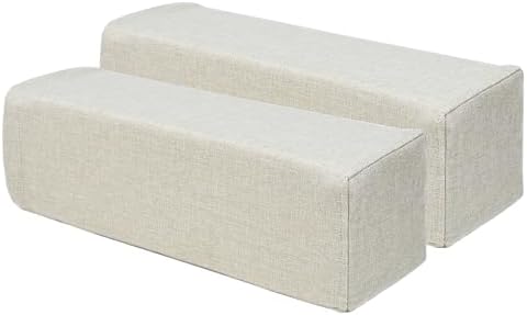 2 Pack Couch Arm Rest Pillow, 6''x6''x20'' Linen Cover, High Density Foam Armrest Cushion, Removable & Washable Elbow Support for Sofa, Bed, and Armchair (Beige)