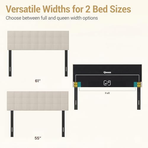 GIANTEX Linen Upholstered Headboard, Queen/Full Size Grid Quilted Linen Fabric Head Board with Wood Support Legs, Attach Frame, Width Adjustable Modern Bed Headboard Only (Beige)