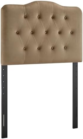 Modway Annabel Performance Velvet Adjustable Twin Headboard in Taupe - Stain-Resistant Padded Headboard Only with Diamond Button Tufting and 7 Height-Adjustable Positions